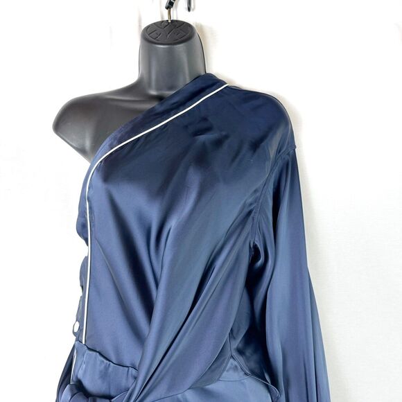 Jonathan Simkhai Navy Satin One Shoulder Jumpsuit Size 4 Formal Evening Party - Picture 4 of 11